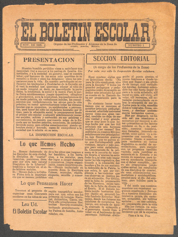 Ejemplar de El Boletín Escolar