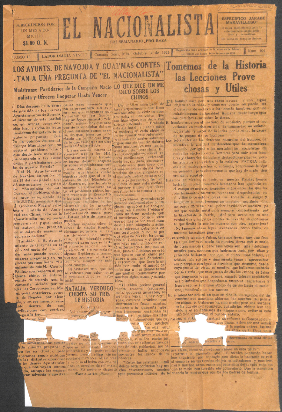 Ejemplar de El Nacionalista