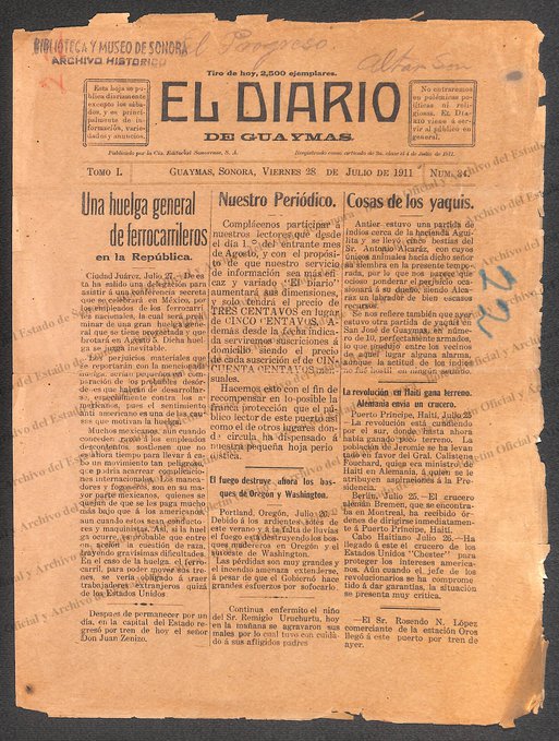 Ejemplar de El Diario de Guaymas