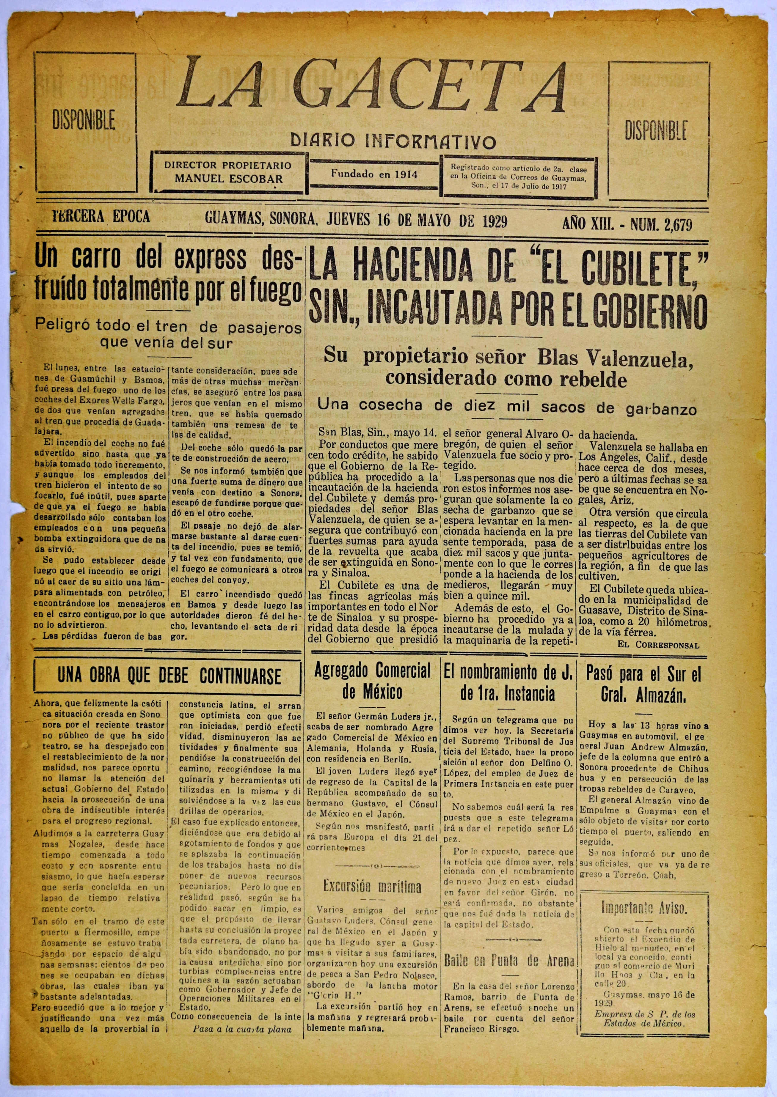 Ejemplar de La Gaceta