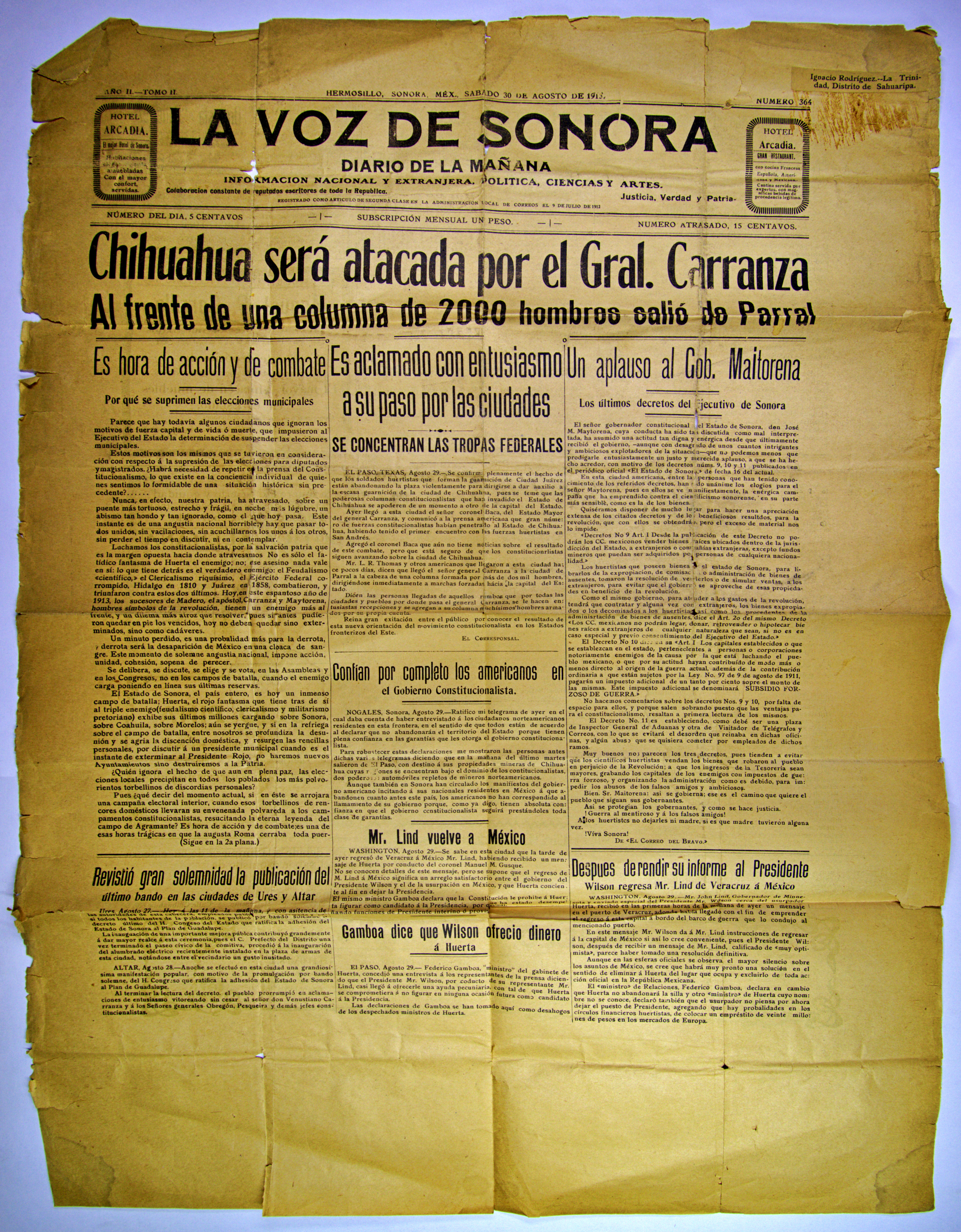 Ejemplar de La Voz de Sonora